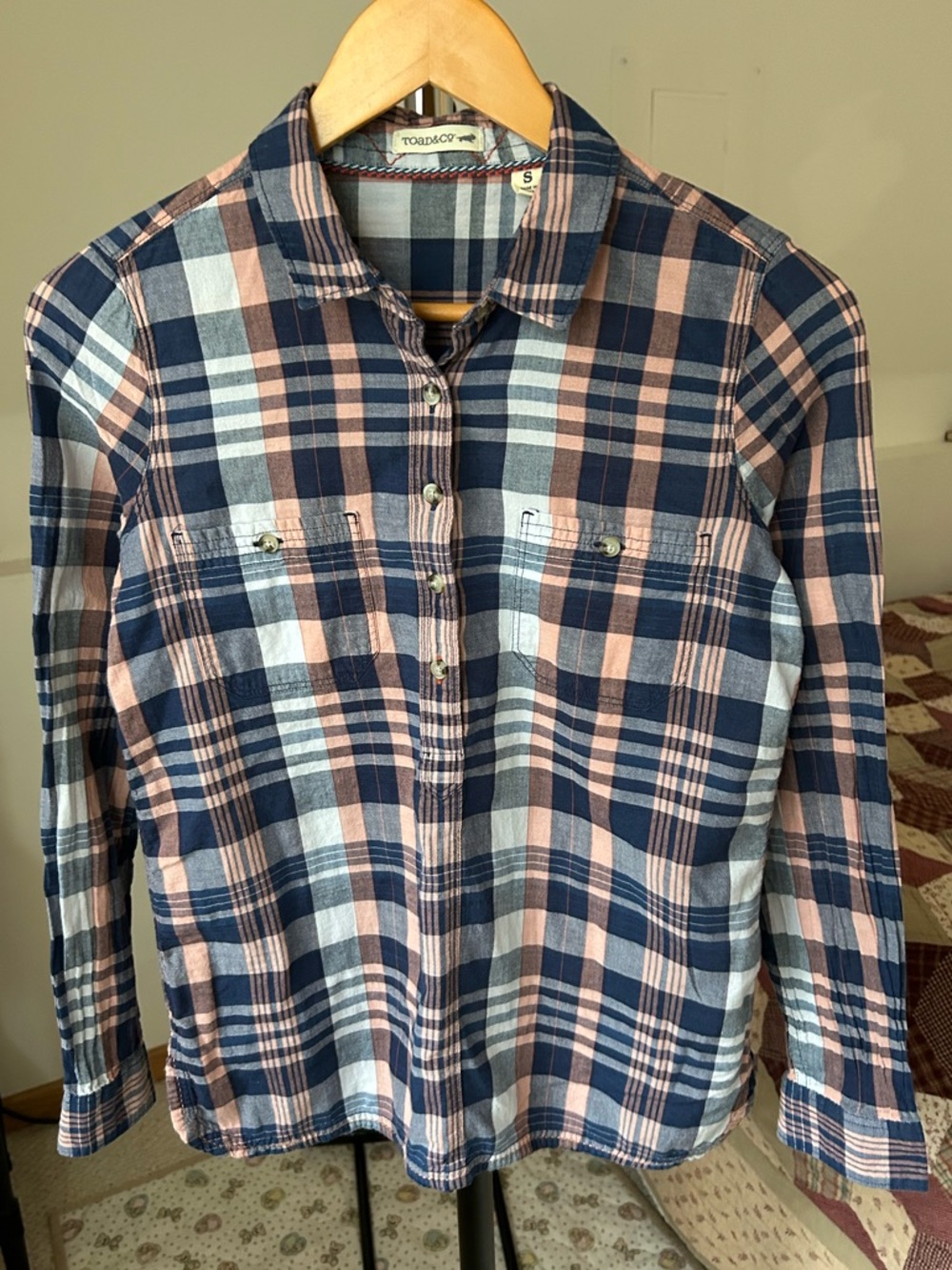 Toad & Co Indigo Ridge Plaid Long Sleeve  Henley Popover Shirt